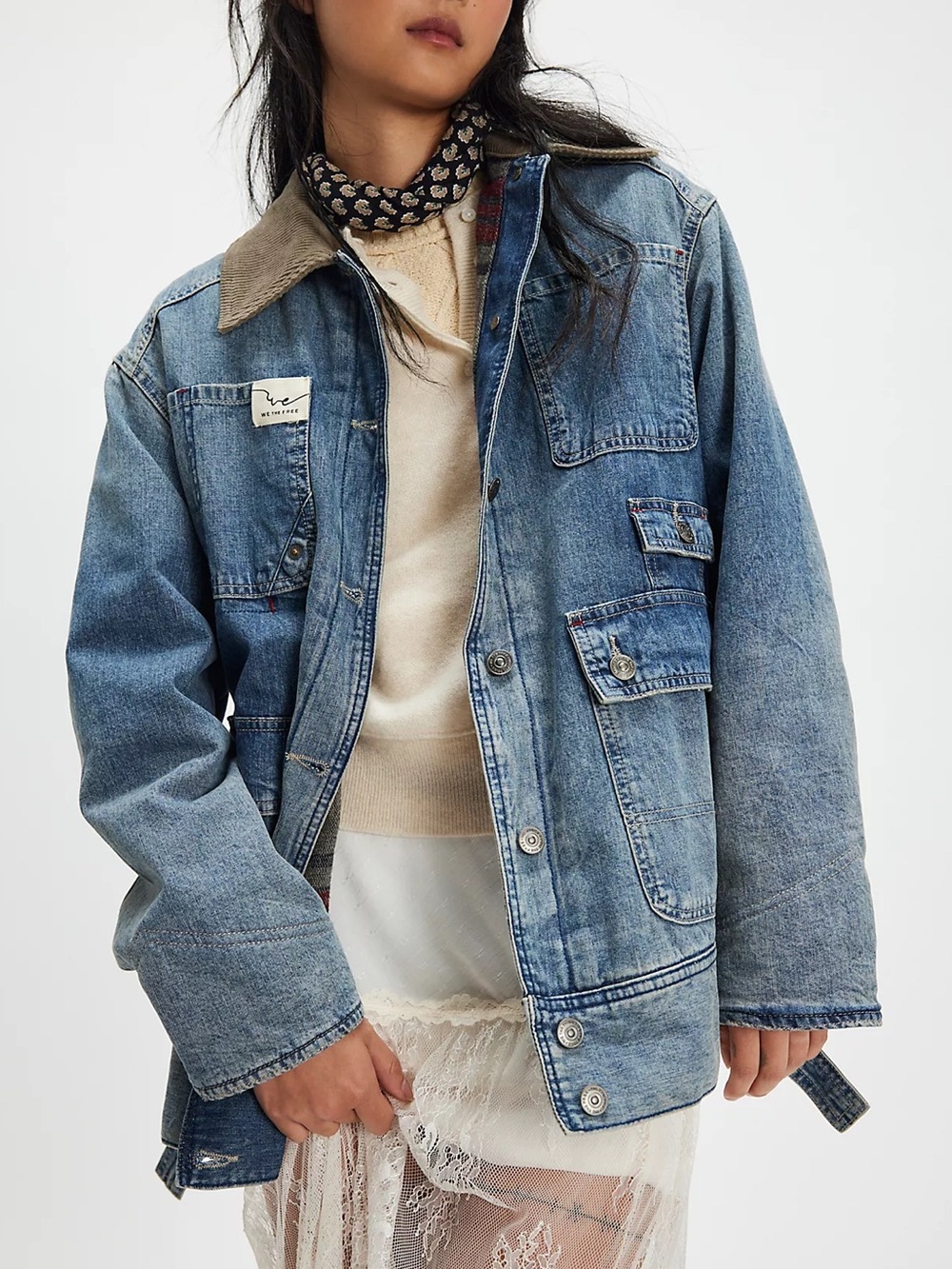 Free People We The Free Sweet Talk Denim Barn Coat in Century Wash Blue NWT